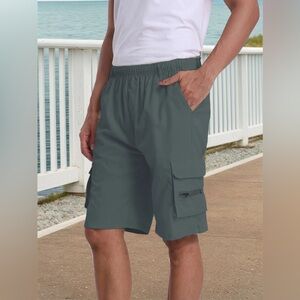 🌟New Lightweight Cargo Shorts with Elastic Waistband and Relaxed Fit-Charcoal